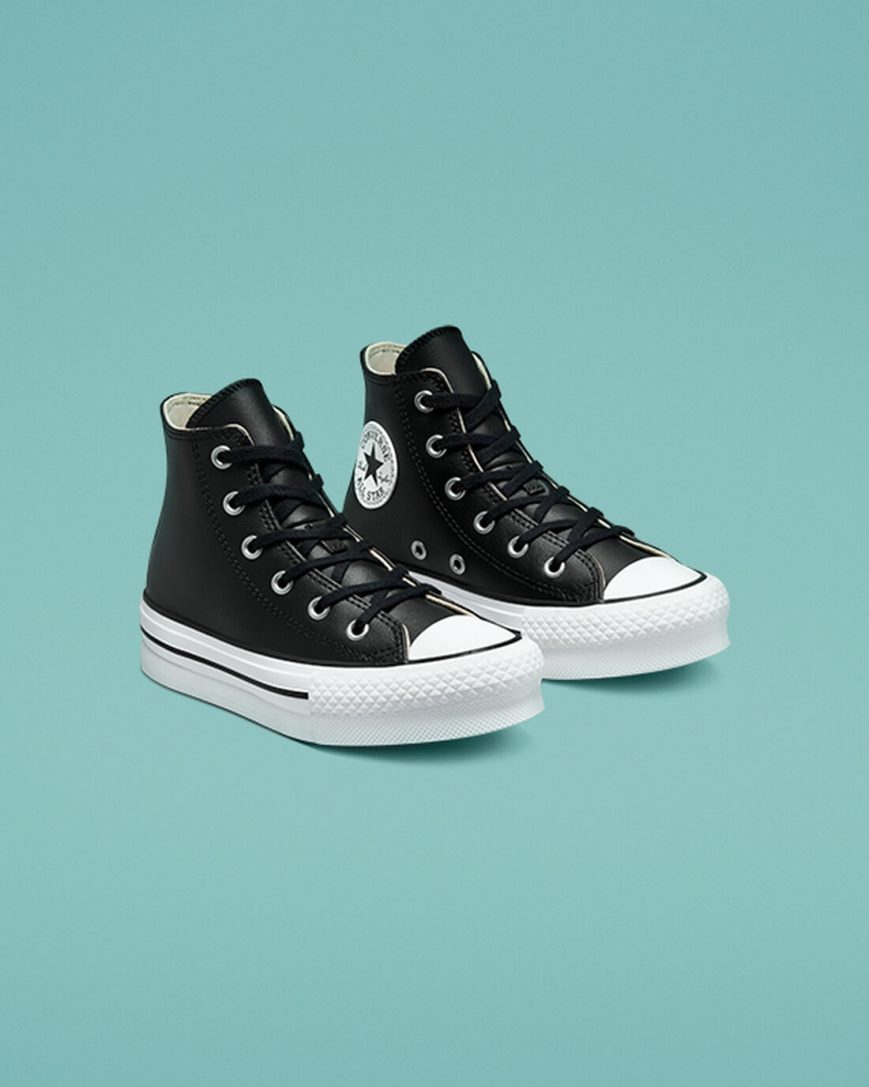 Dívčí Boty Na Platformy Converse Chuck Taylor All Star Lift Læder Vysoké Černé Béžový Bílé | CZ HYEP32